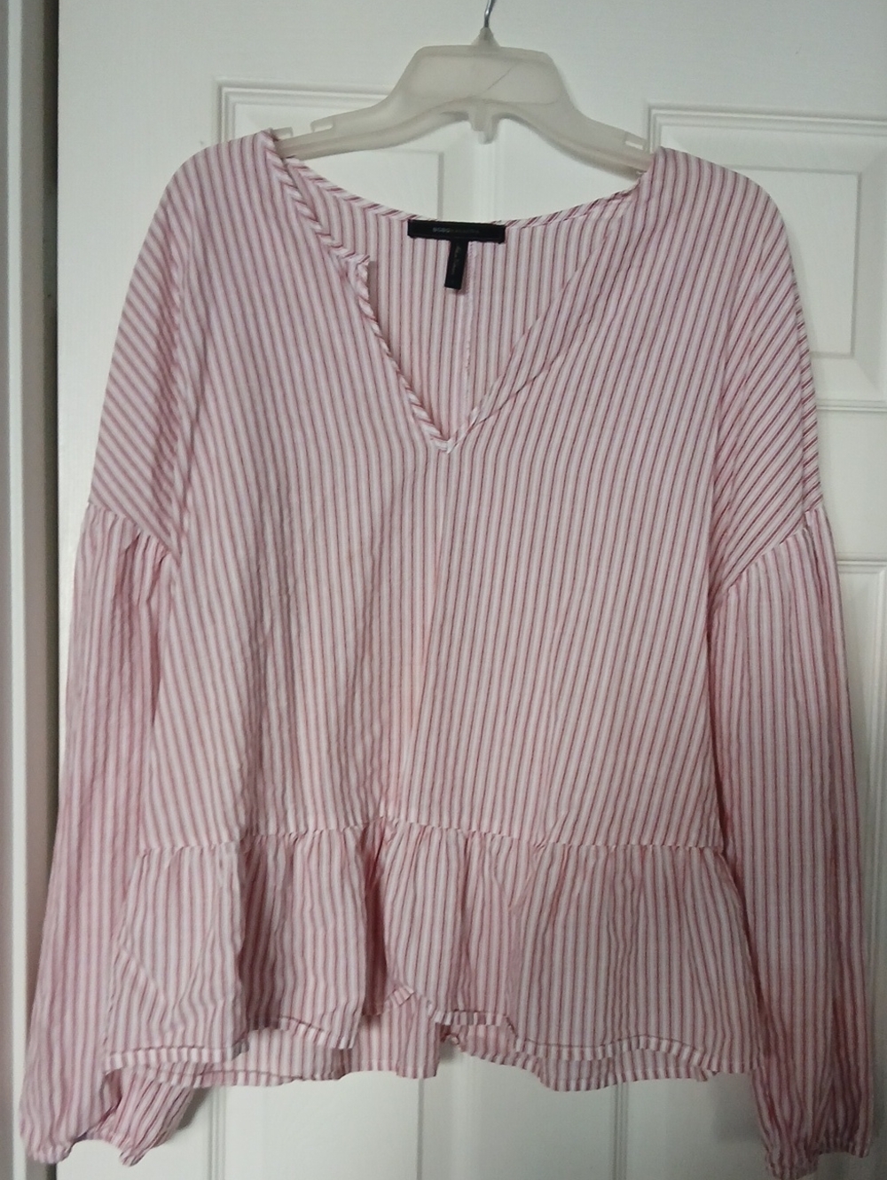 BCBGMaxAzria Pink and White Striped Peasant Blouse